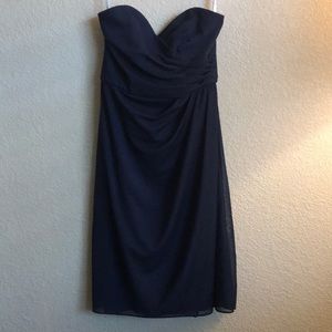 David's bridal Navy strapless cocktail length